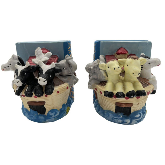 Noahs Ark Bookends Hand Painted Ceramic Childrens Books Bible Character Story - Picture 5 of 13